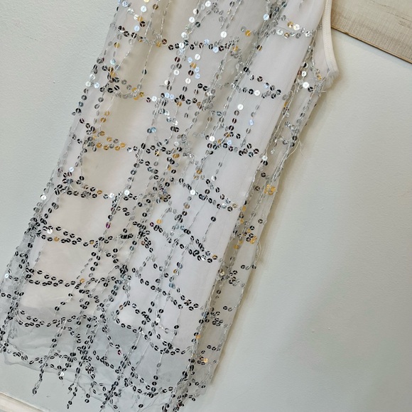 Revolution Dancewear Jazz tap recital tunic, white silver sequins. Size MA. - Picture 3 of 8